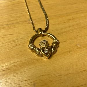 Gold tone (not real) Irish Claddagh necklace